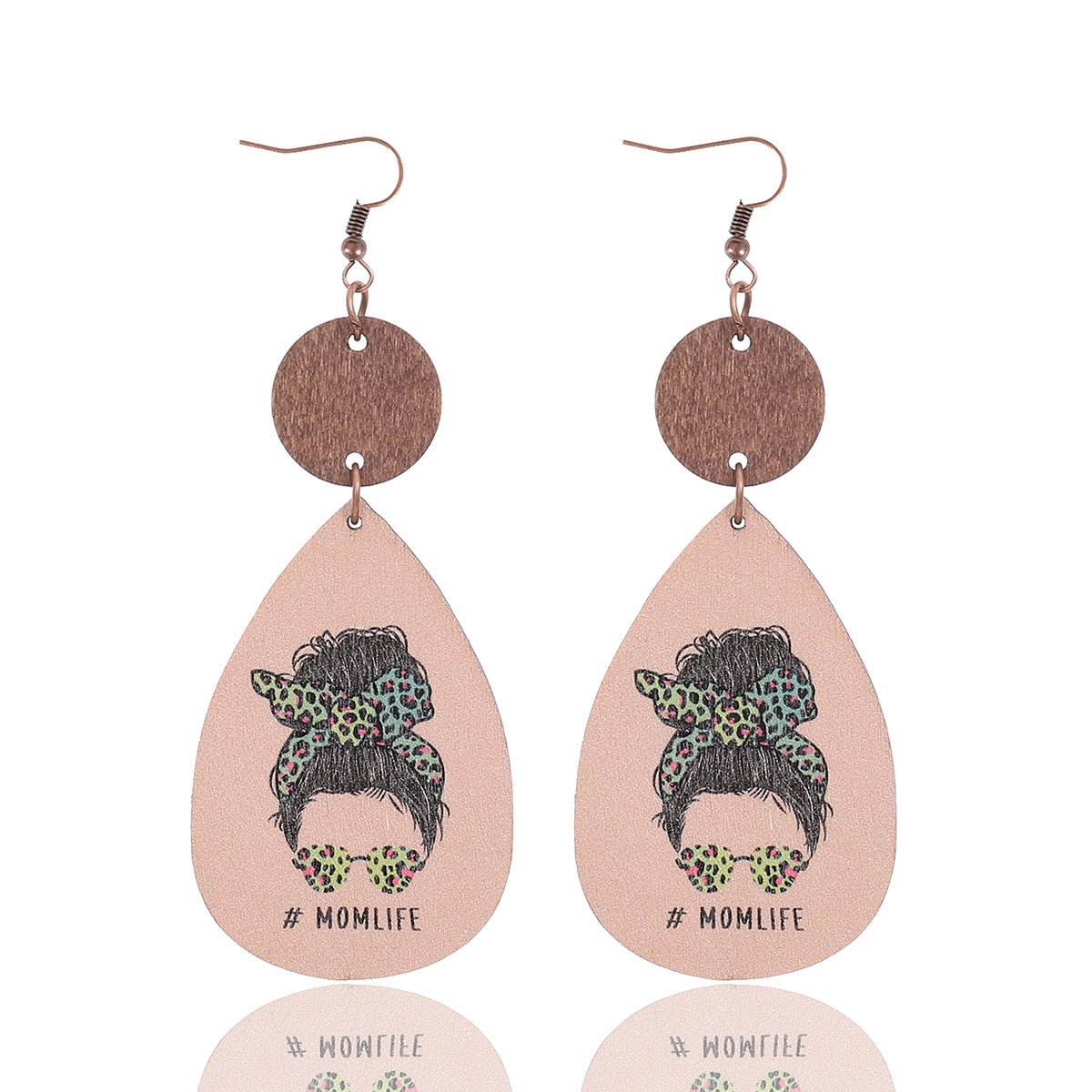 Wholesale MOM LIFE Mother's Day Leopard Plaid Wooden Earrings